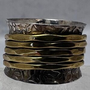 YS India 925 Sterling Silver Brass Wide Floral Spinner Meditation Fidget Ring 5
